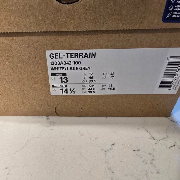 Asics Gel-Terrain White Lake Grey Running New Men Shoes 1203A342-100 Size 13 - Picture 9 of 12